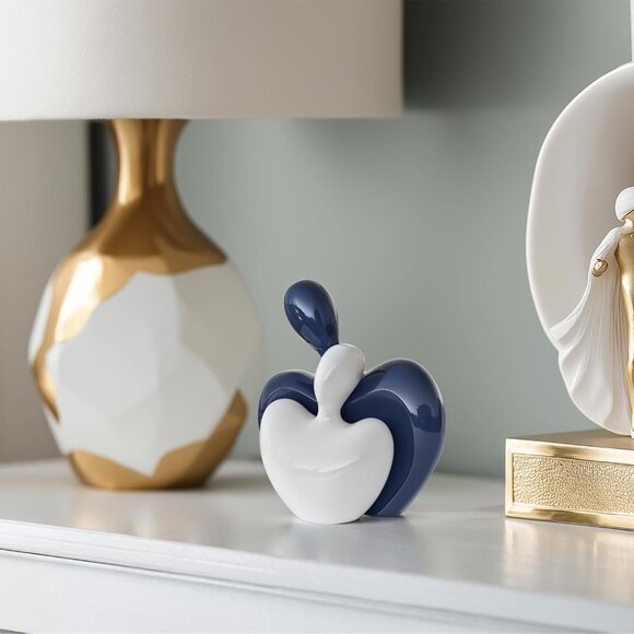 Blue White Mini Hugging Couple Statue Ceramic Lover Figurine Home Decor - Picture 5 of 6